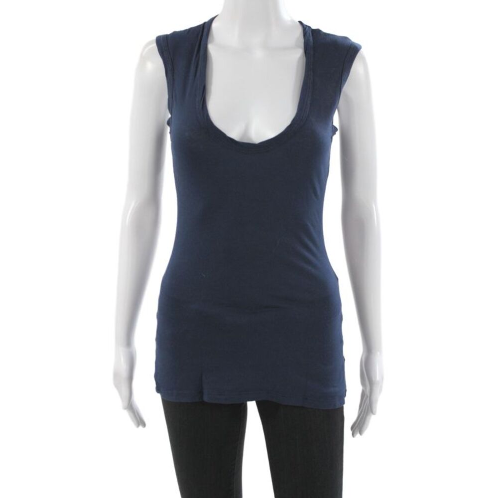 Velvet Womens Basic Blue Scoop Neck Cotton Sleeveless Tank Size PP